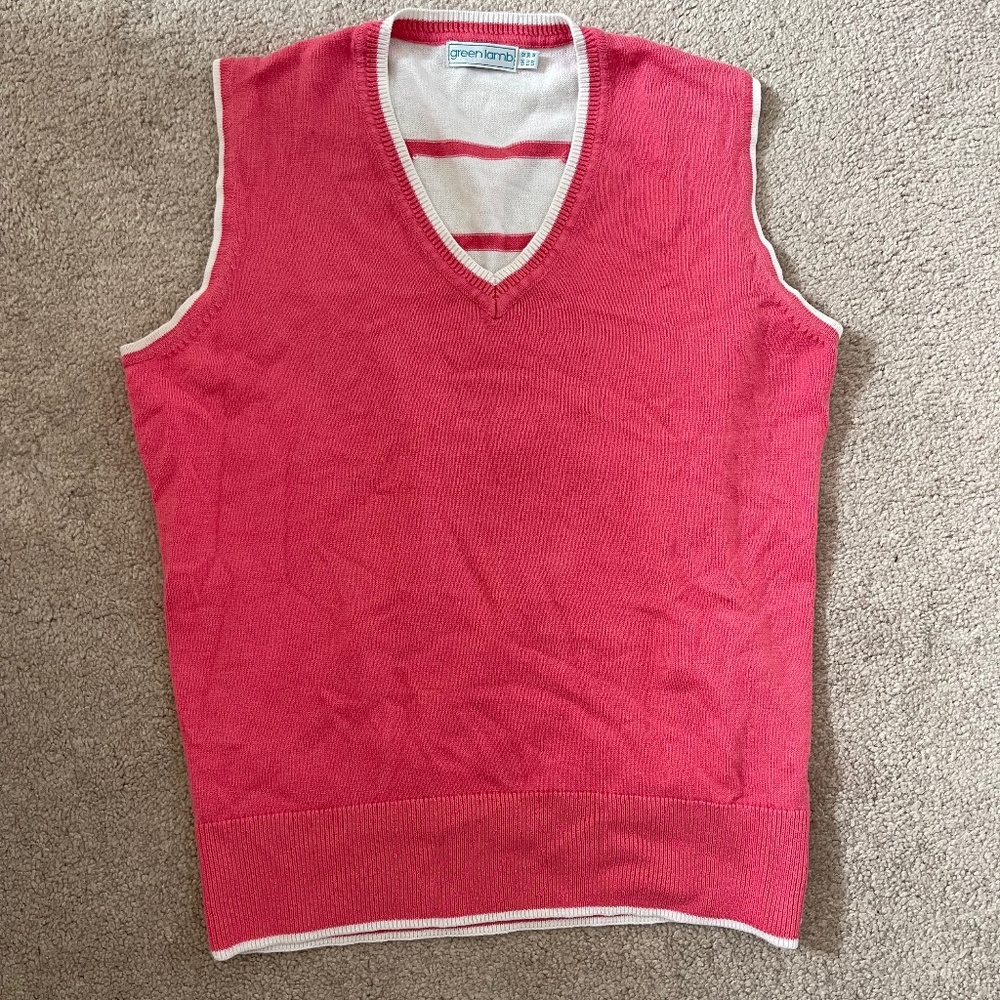 Pink and White Green Lamb Golf Tennis Sweater Vest Size Medium